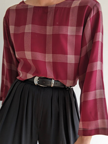 Vintage Plum Plaid Silk Blouse