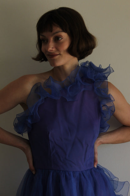 Gorgeous Vintage Bergdorf Goodman Sapphire Ruffled Dress
