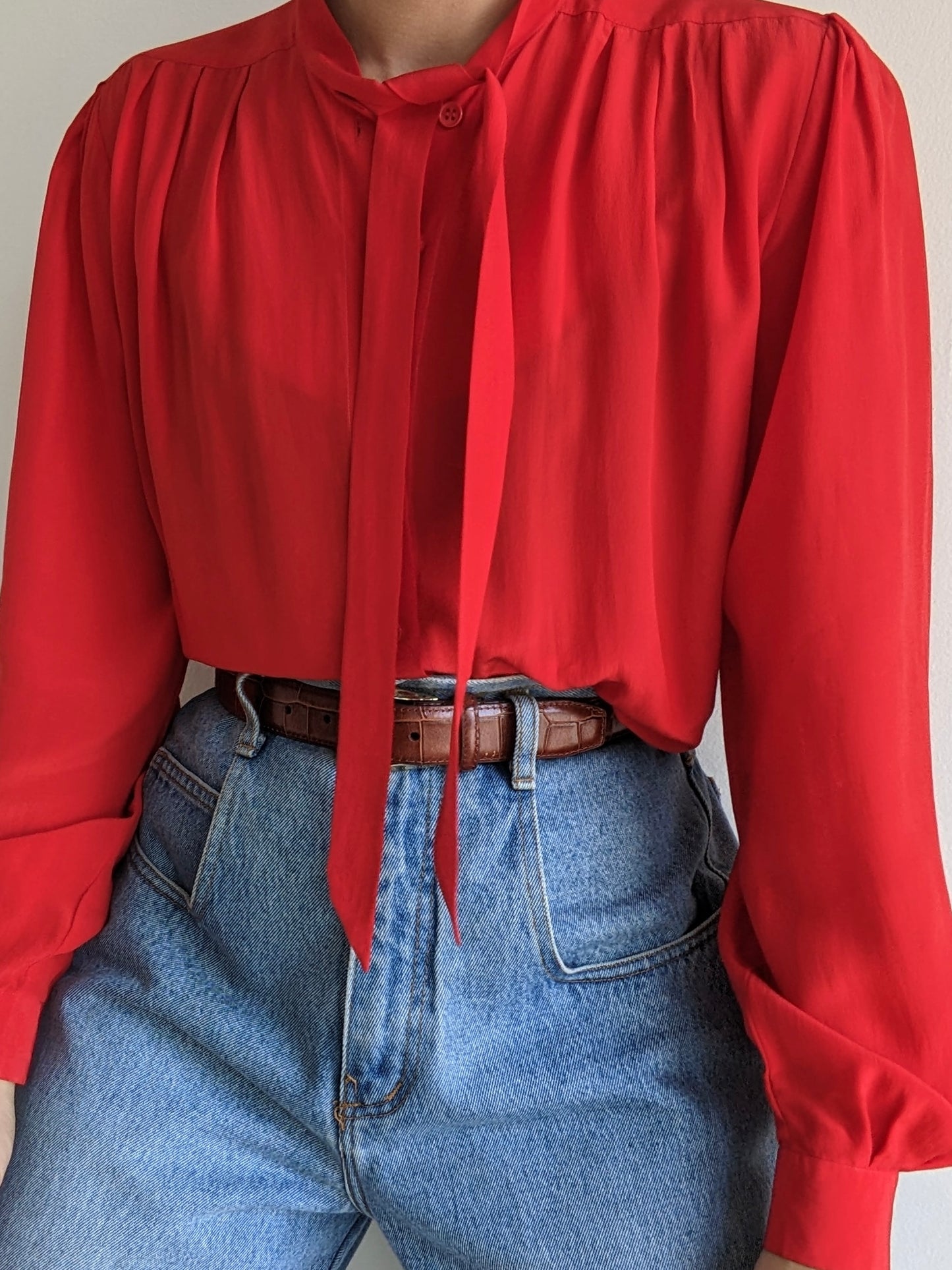Vintage Chili Pleated Silk Blouse