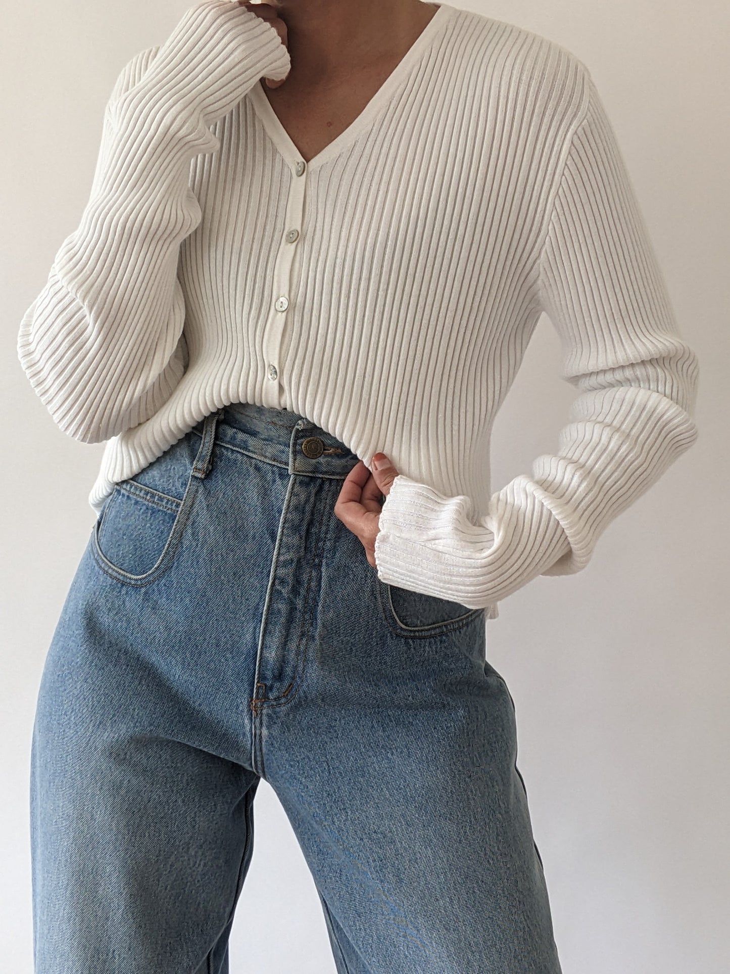 90s Ivory Ruffled Cotton Cardigan
