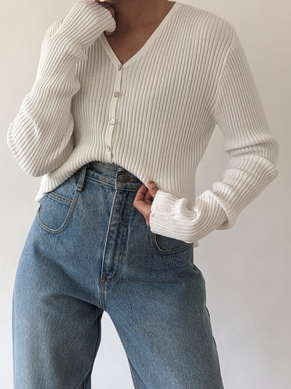 90s Ivory Ruffled Cotton Cardigan