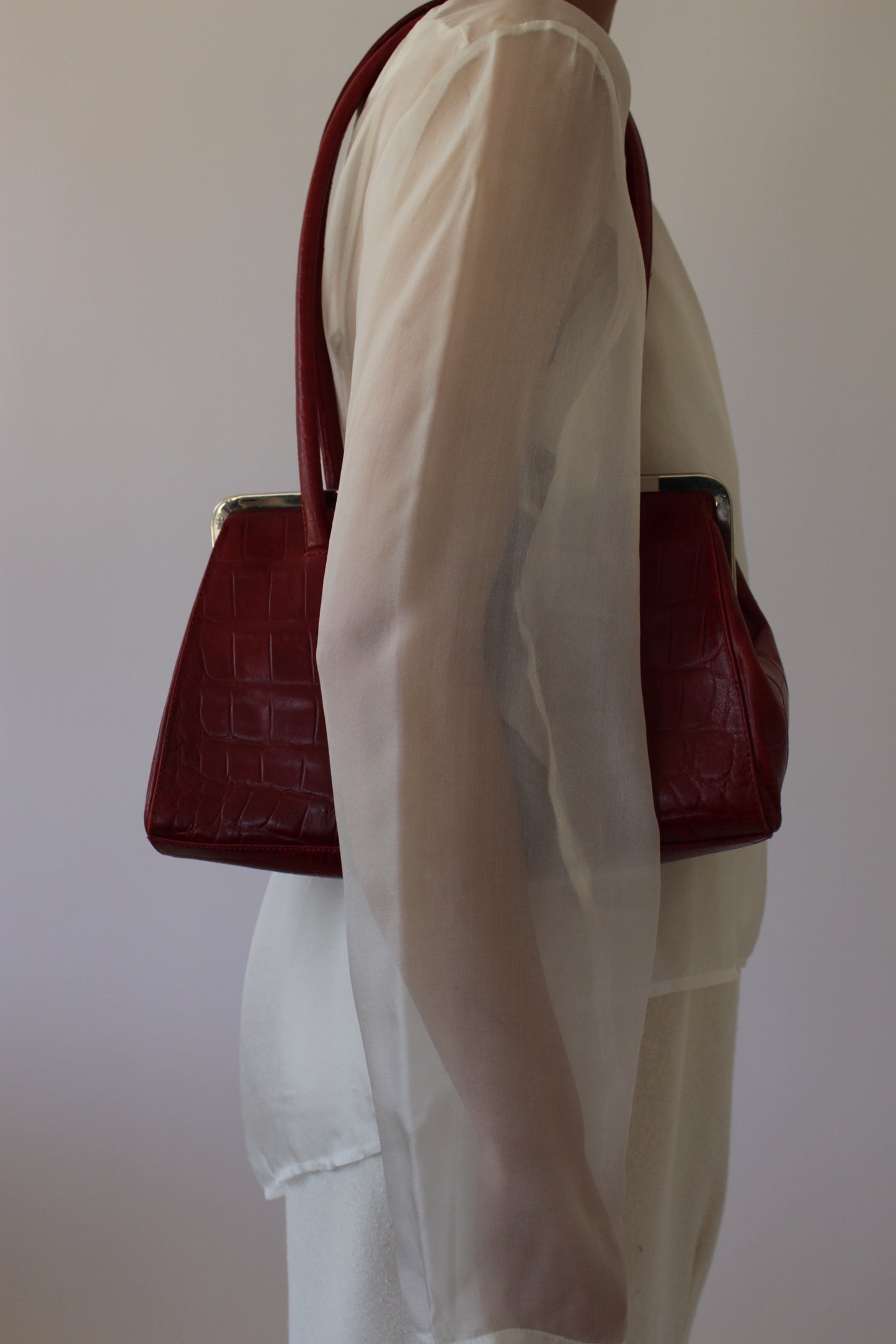 Bold Vintage Red Embossed Leather Bag