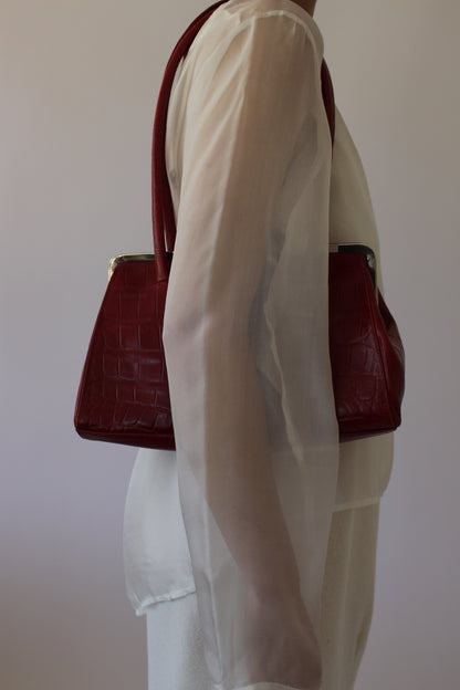 Bold Vintage Red Embossed Leather Bag
