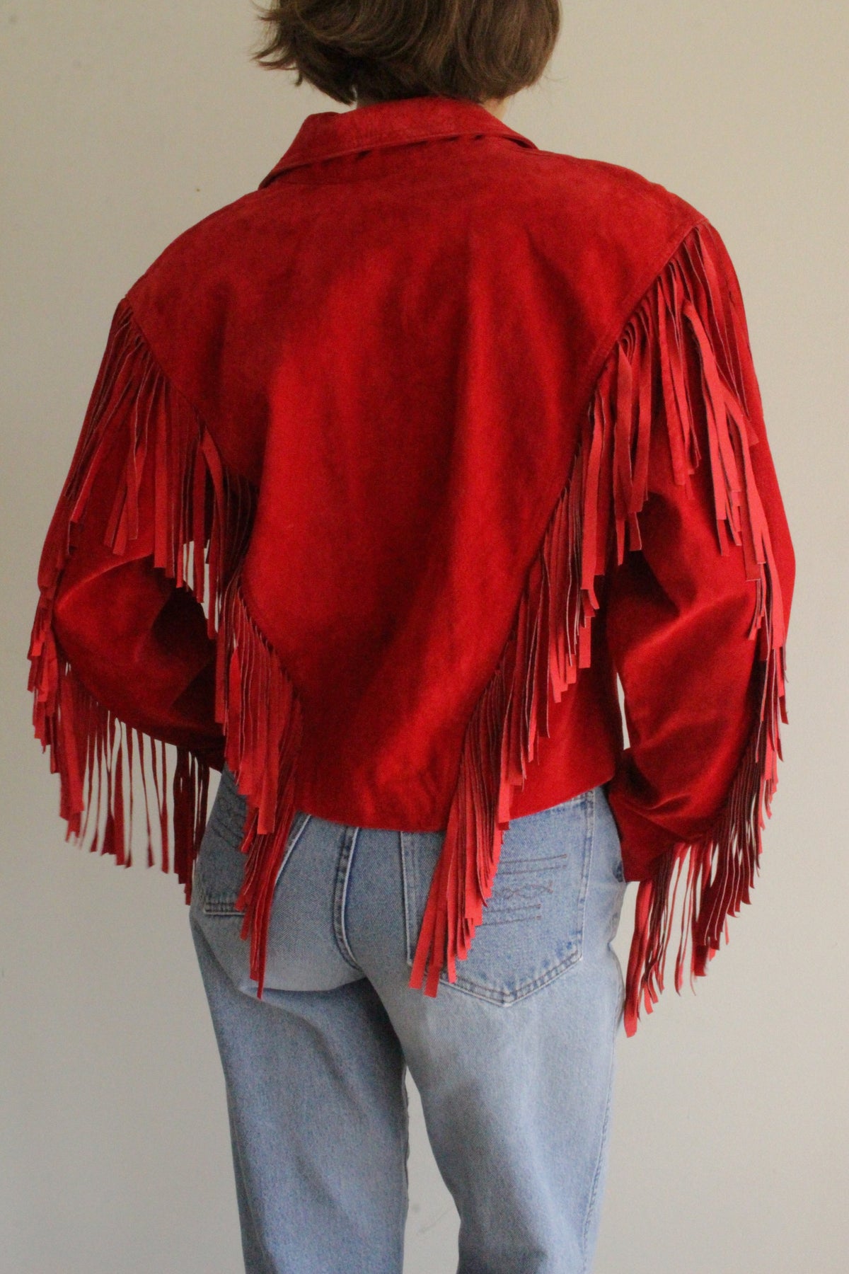 Stunning Vintage Crimson Suede Fringe Jacket