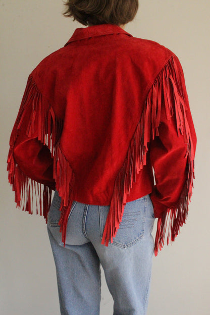 Stunning Vintage Crimson Suede Fringe Jacket