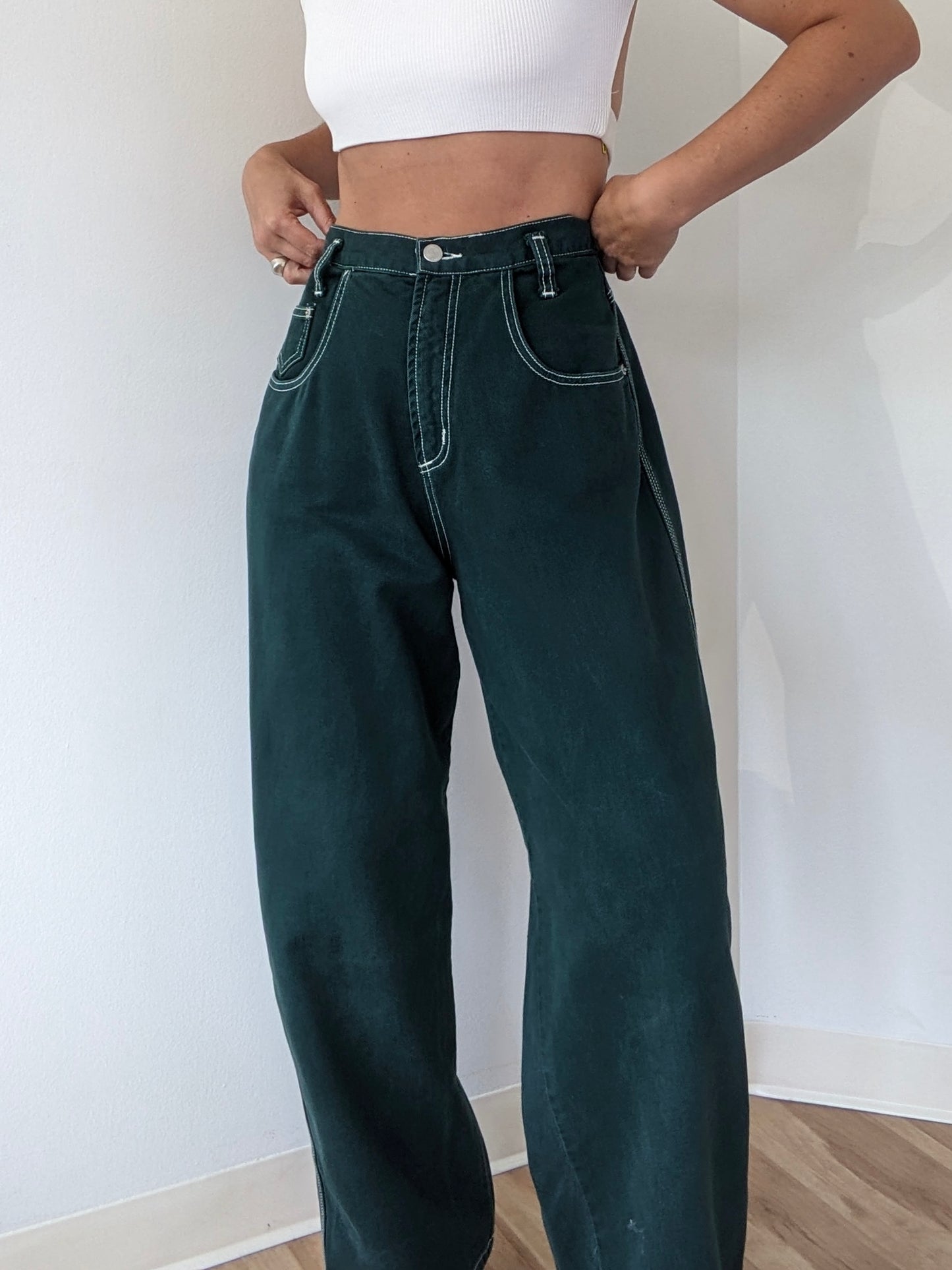 Amazing Vintage Deep Green Wide-Leg Denim