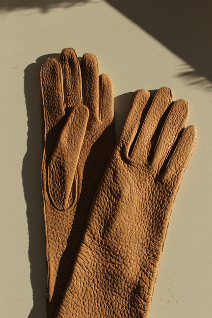 Amazing Vintage Pebbled Leather & Silk-Lined Gloves