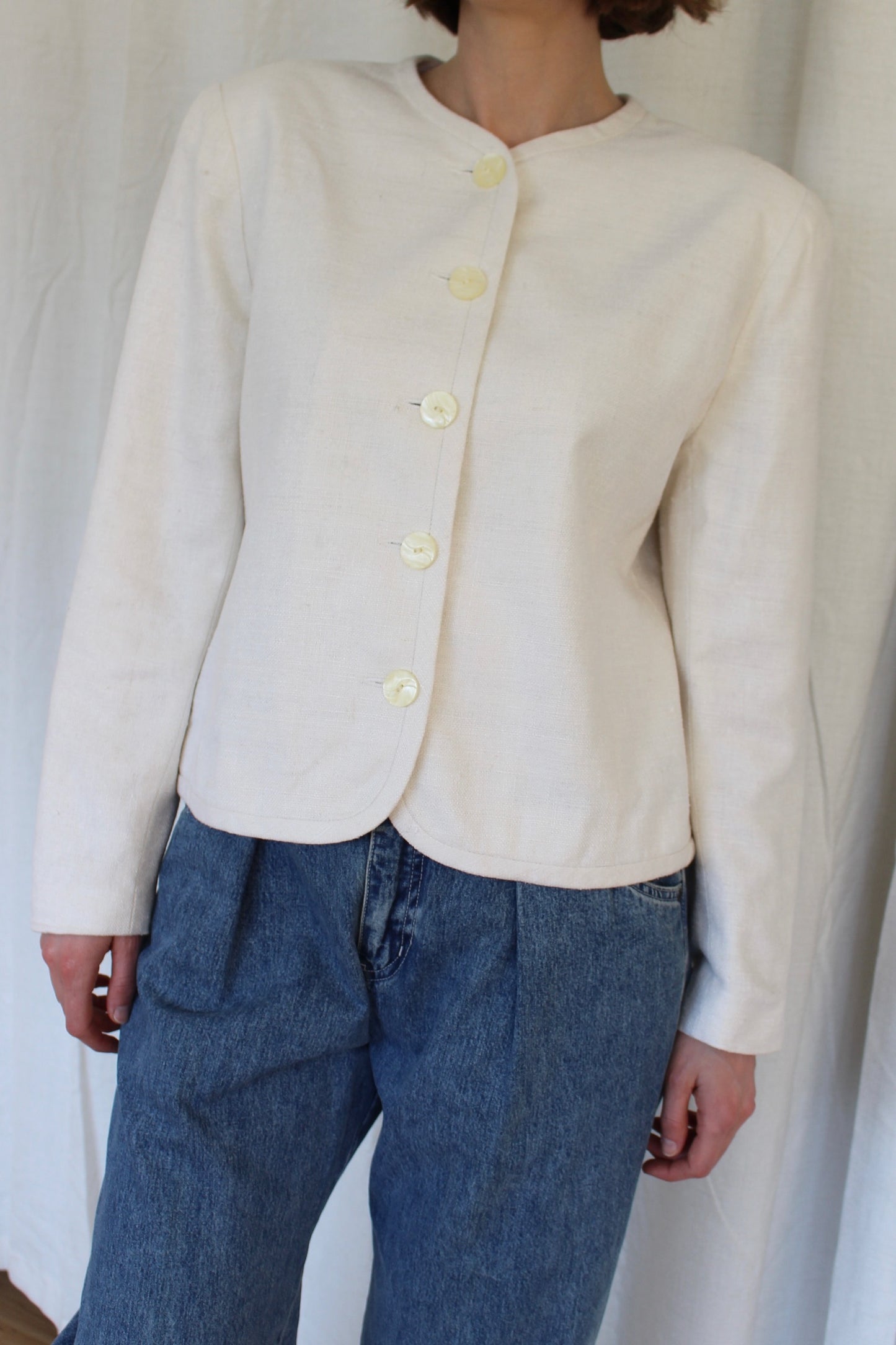 Vintage Cream Woven Silk Jacket