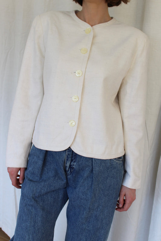 Vintage Cream Woven Silk Jacket