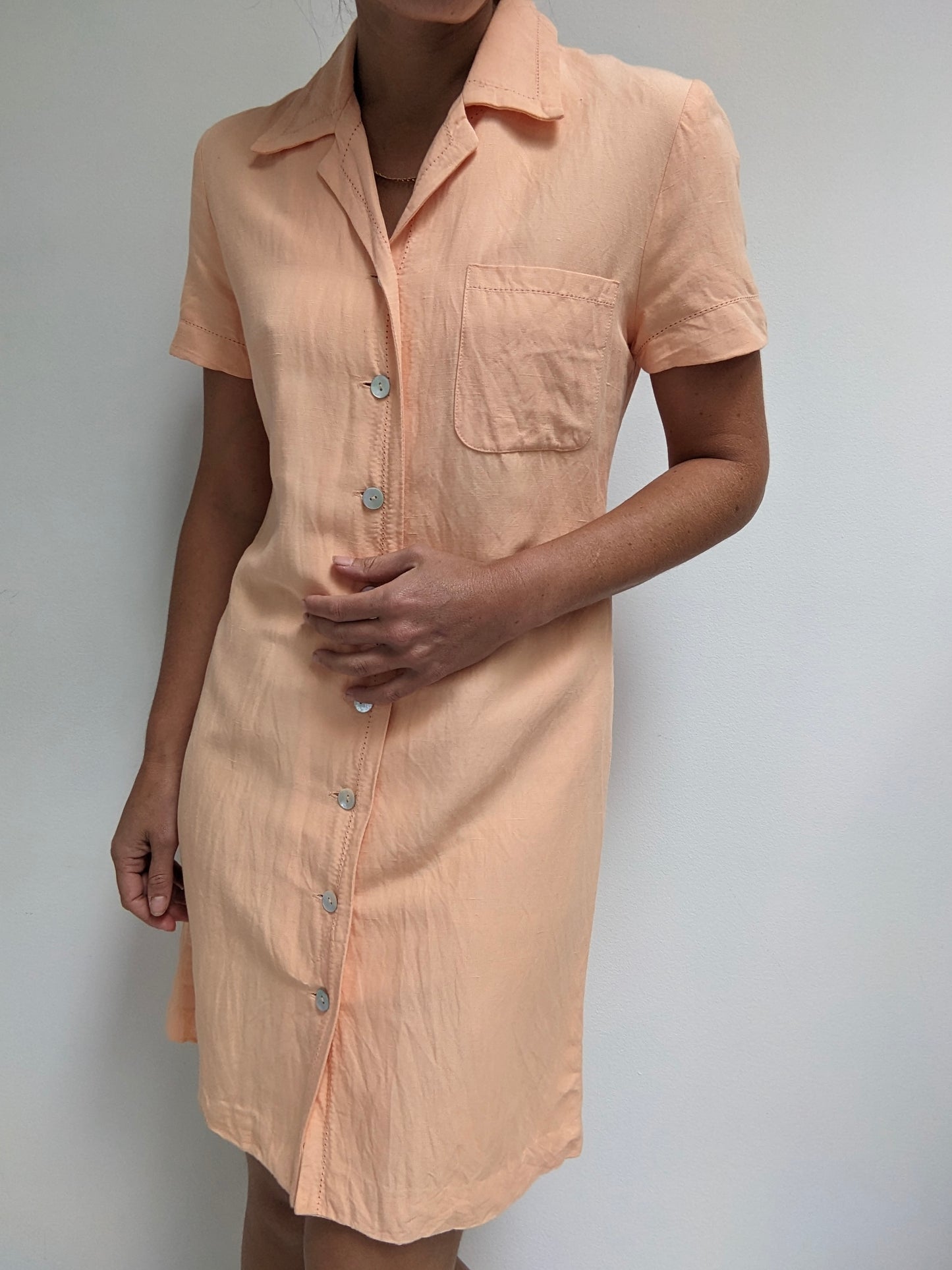 Vintage Peach Linen Button Up Dress