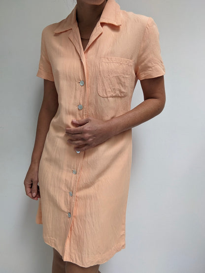 Vintage Peach Linen Button Up Dress