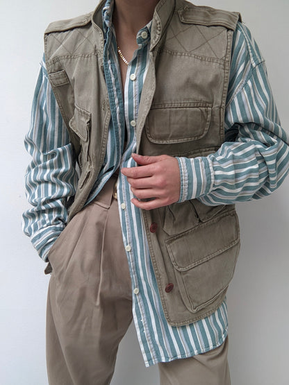 Vintage Khaki Cotton Cargo Vest