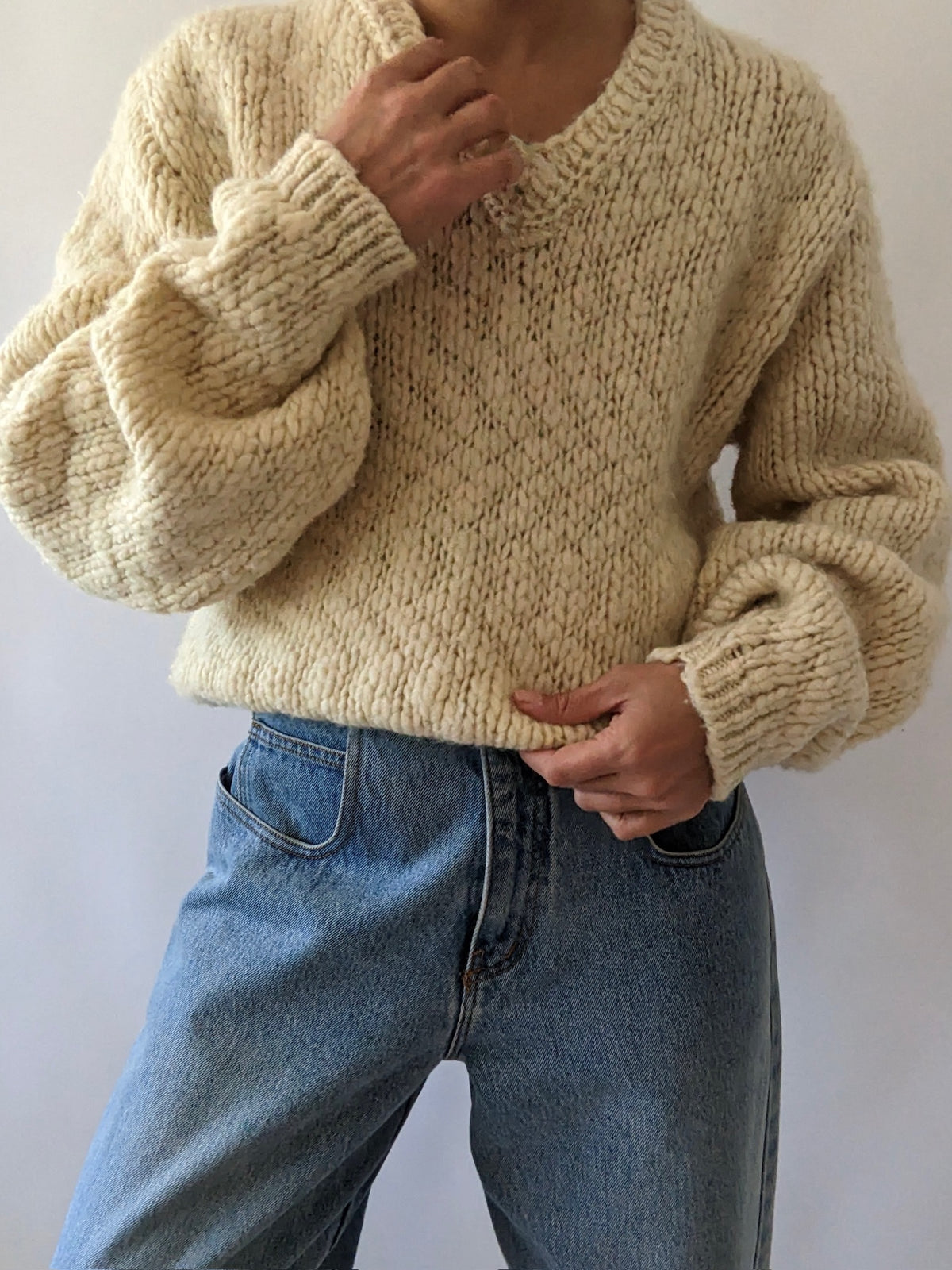 Vintage Heavy Knitted Cream Wool Sweater