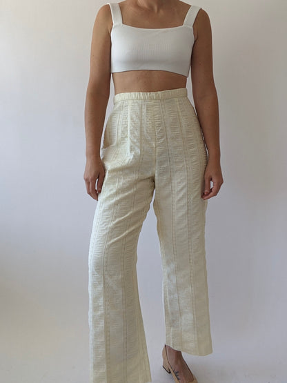 Vintage Buttercream Lace-Striped Summer Pant