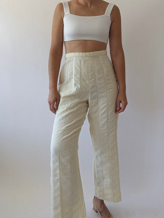 Vintage Buttercream Lace-Striped Summer Pant