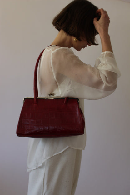 Bold Vintage Red Embossed Leather Bag