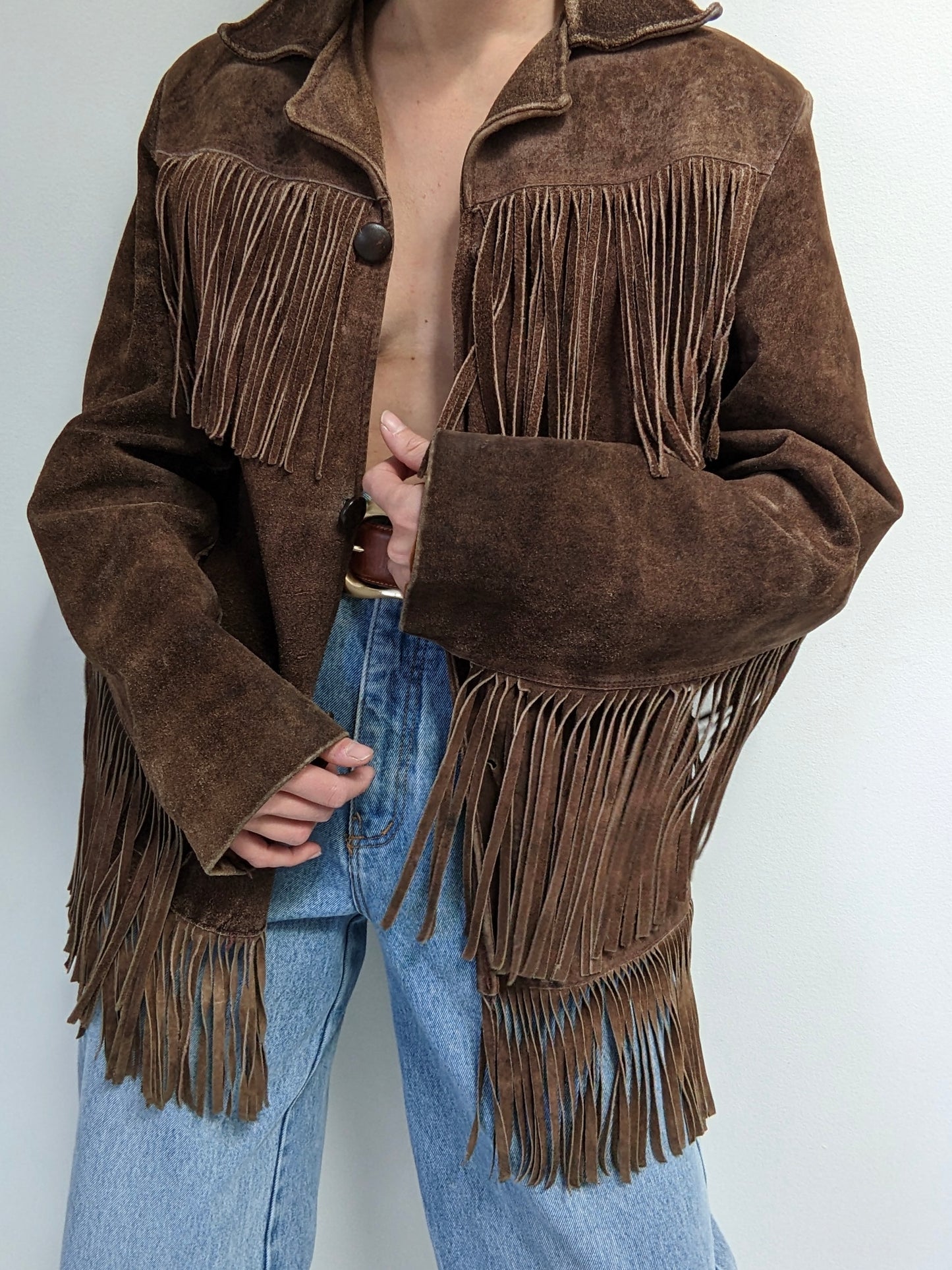 Rare Vintage Walnut Fringe Suede Jacket