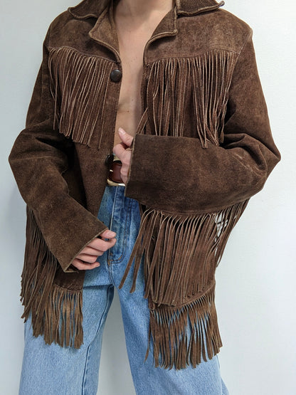 Rare Vintage Walnut Fringe Suede Jacket