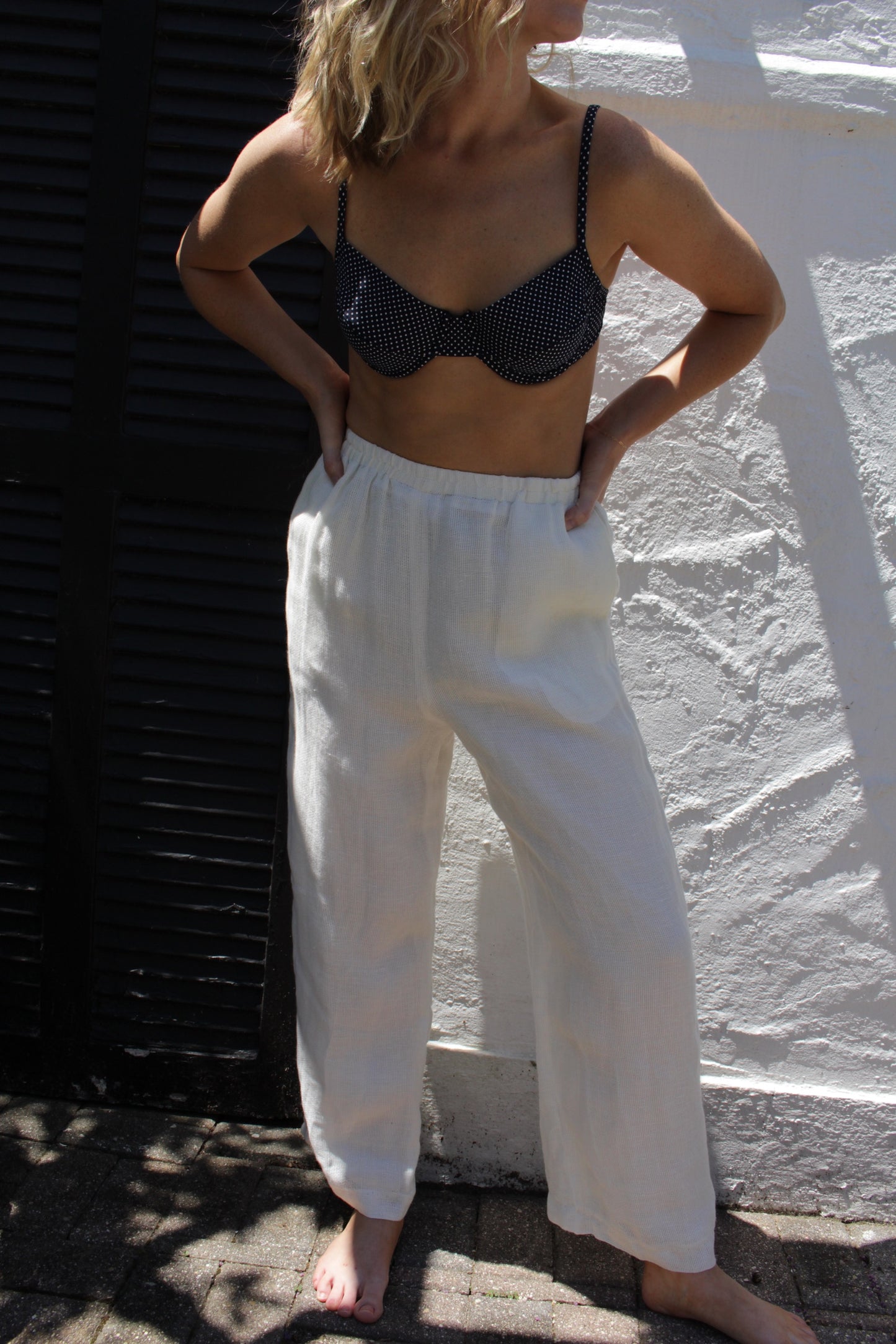 Vintage Waffled Linen Easy Pants