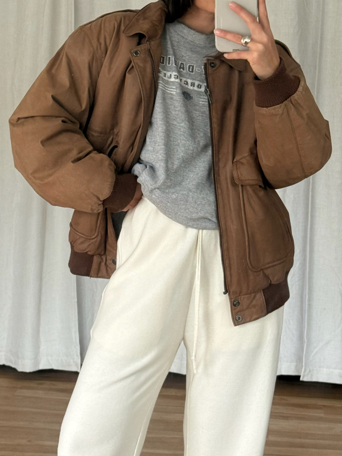 Vintage Faded Toffee Leather Bomber