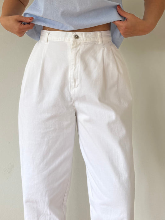 90s Pleated White Cotton Trousers