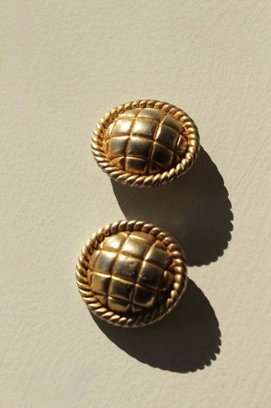 Vintage Quilted Brushed Gold Dome Earrings