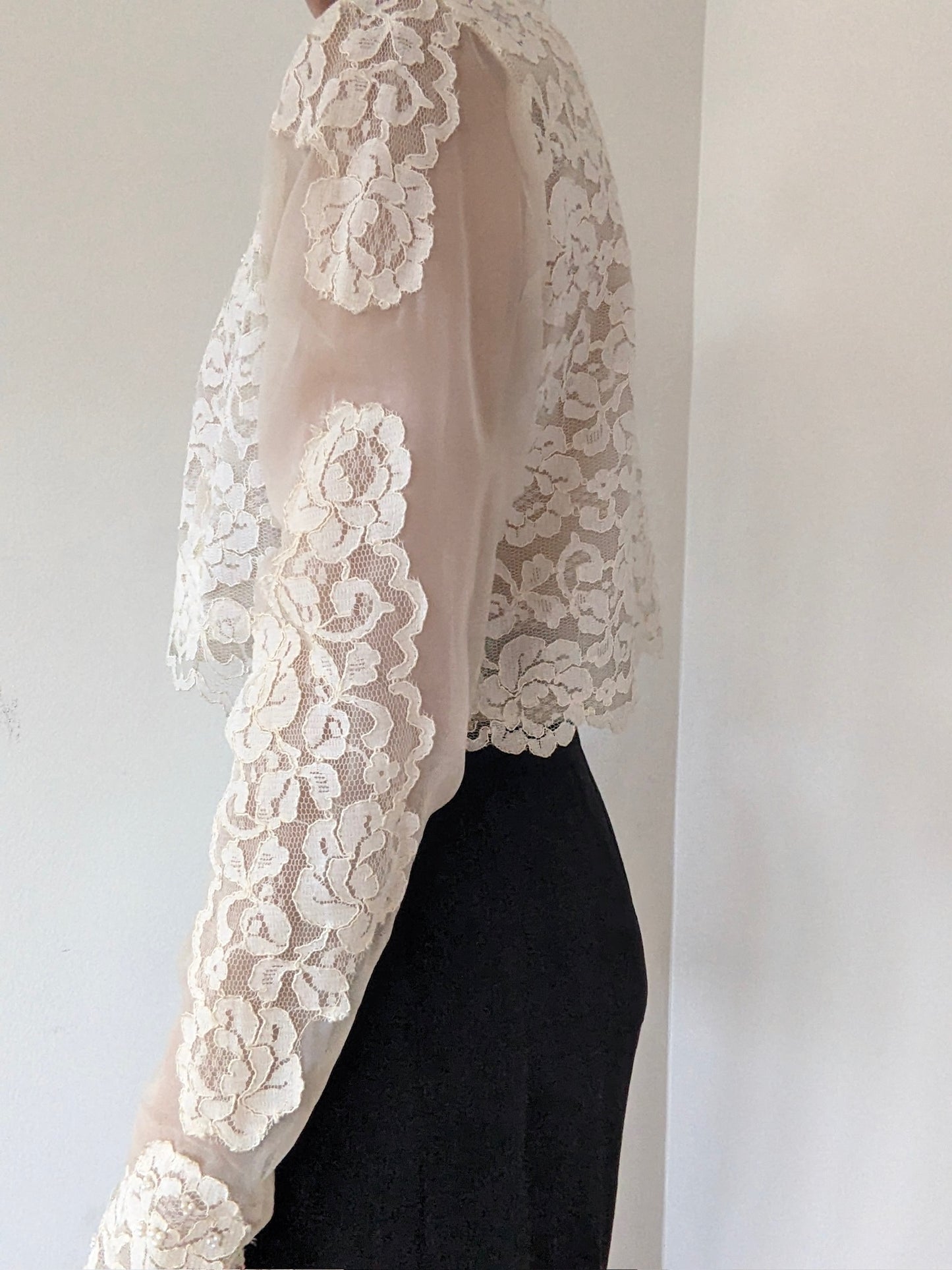 Rare Vintage Ivory Sheer Floral Lace Blouse