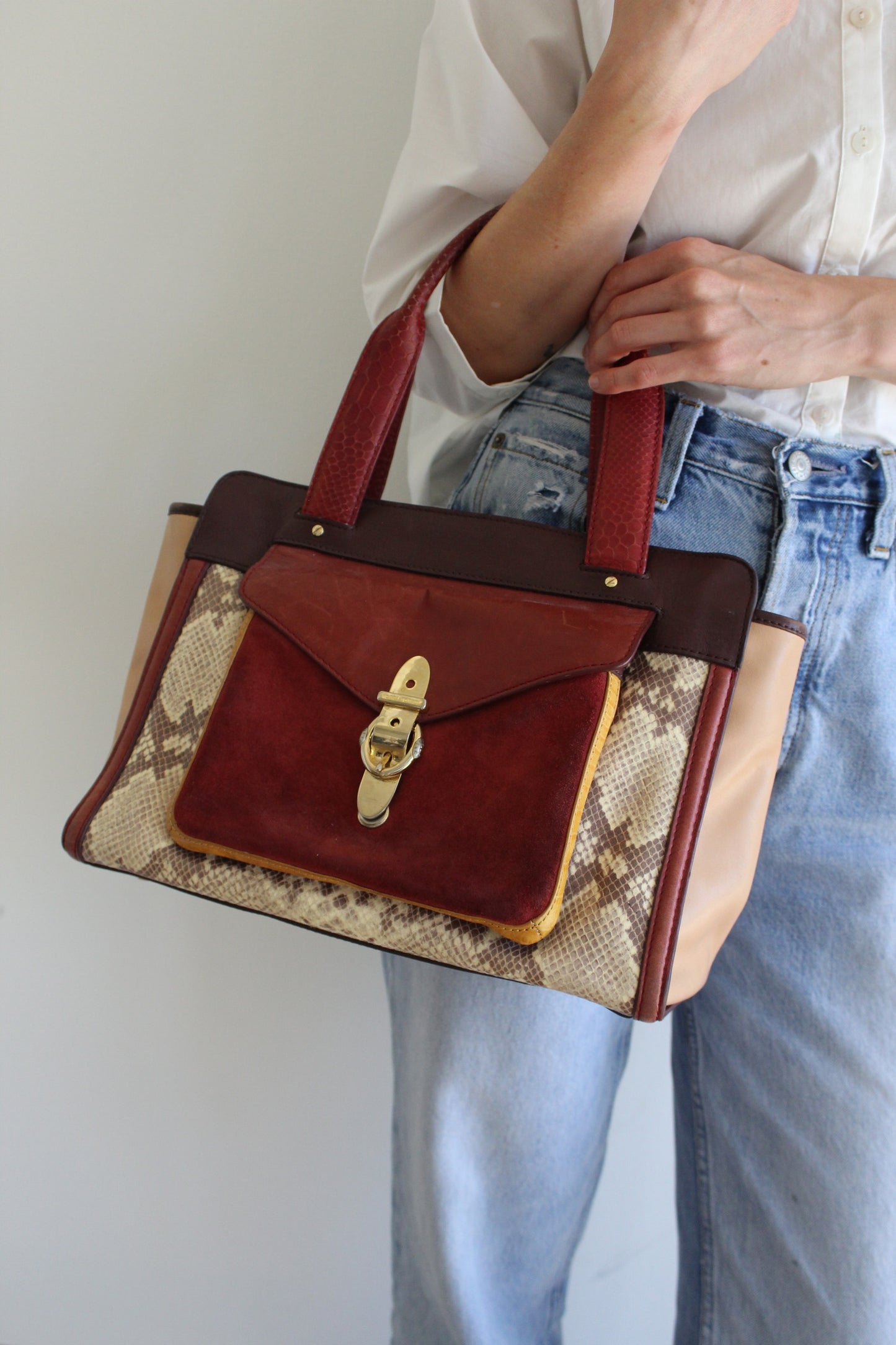 Incredible Henri Bendel Tonal Leather & Snakeskin Bag