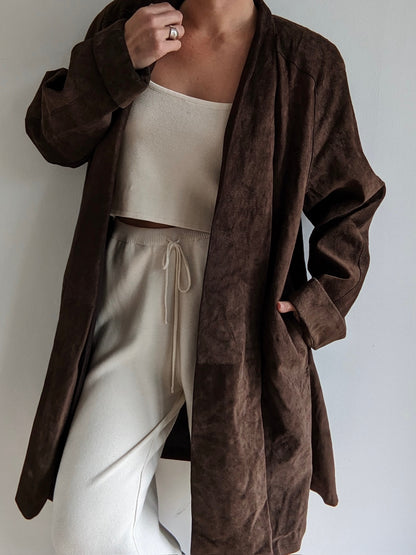 Vintage Espresso Sueded Leather Swing Coat