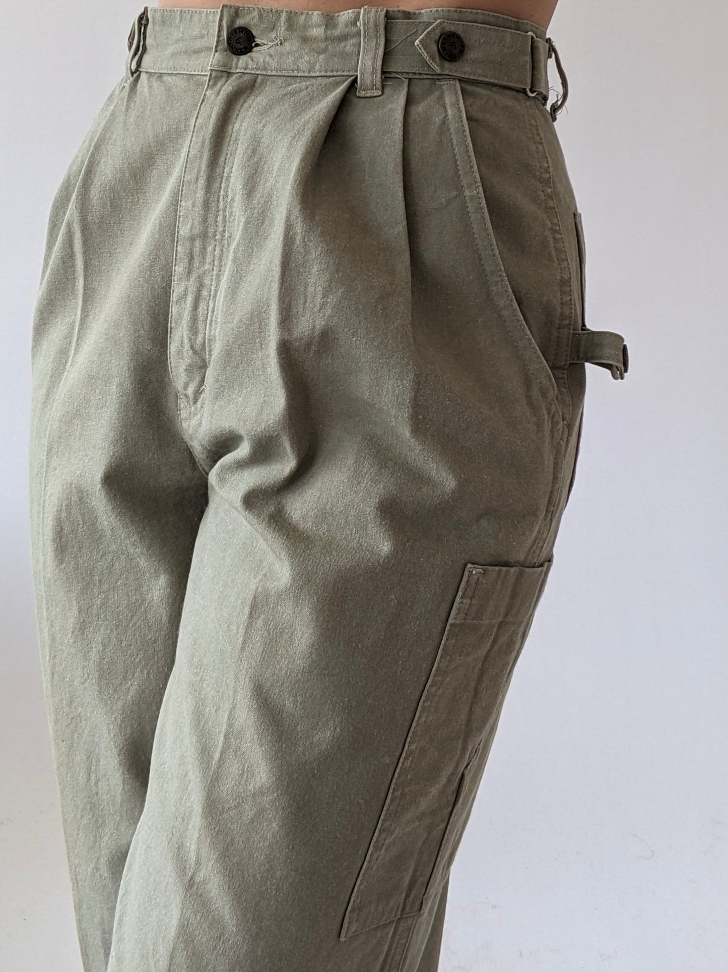 Vintage Stone Pleated Cargo Trousers
