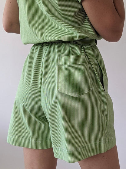 Vintage Lime Striped Cotton Romper