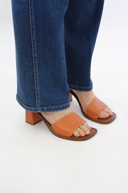Vintage Terra Cotta Embossed Leather Heeled Sandal