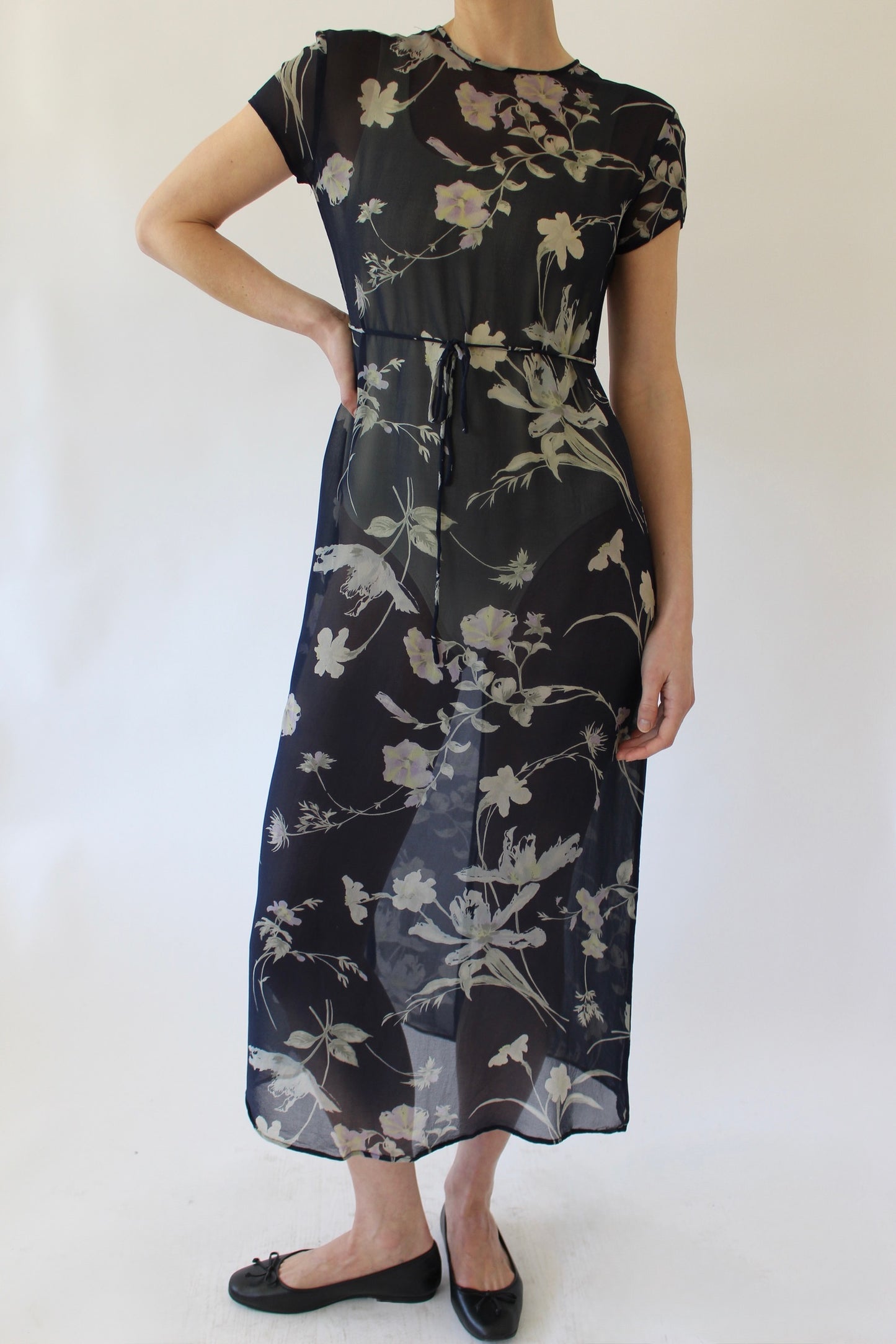 Vintage Sheer Floral Silk Dress