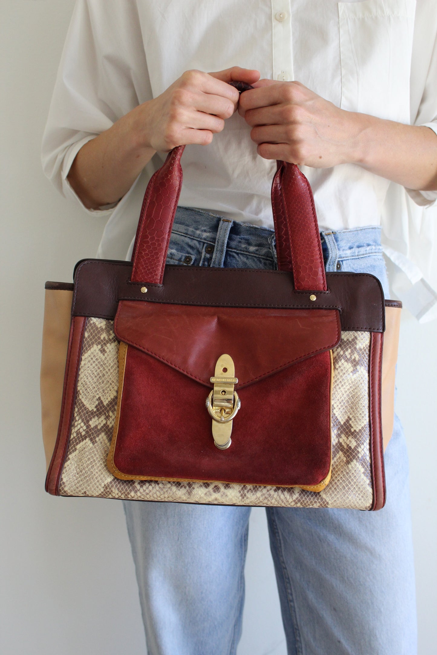 Incredible Henri Bendel Tonal Leather & Snakeskin Bag