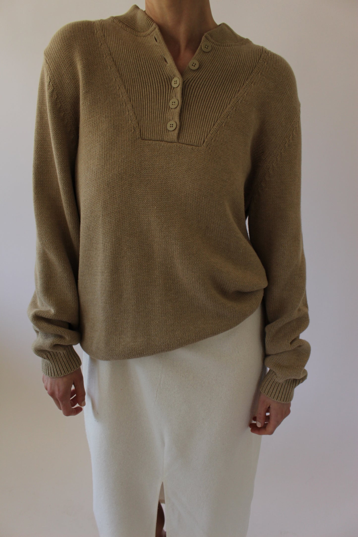 Favorite Vintage Latte Cotton Henley