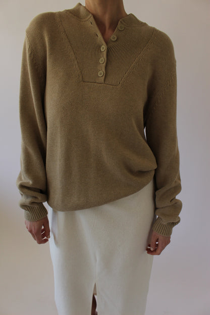 Favorite Vintage Latte Cotton Henley