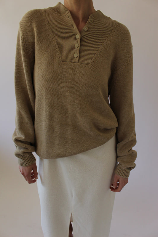Favorite Vintage Latte Cotton Henley