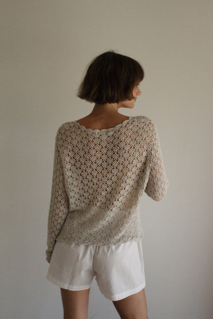 Vintage Stone Crochet Linen Cardigan