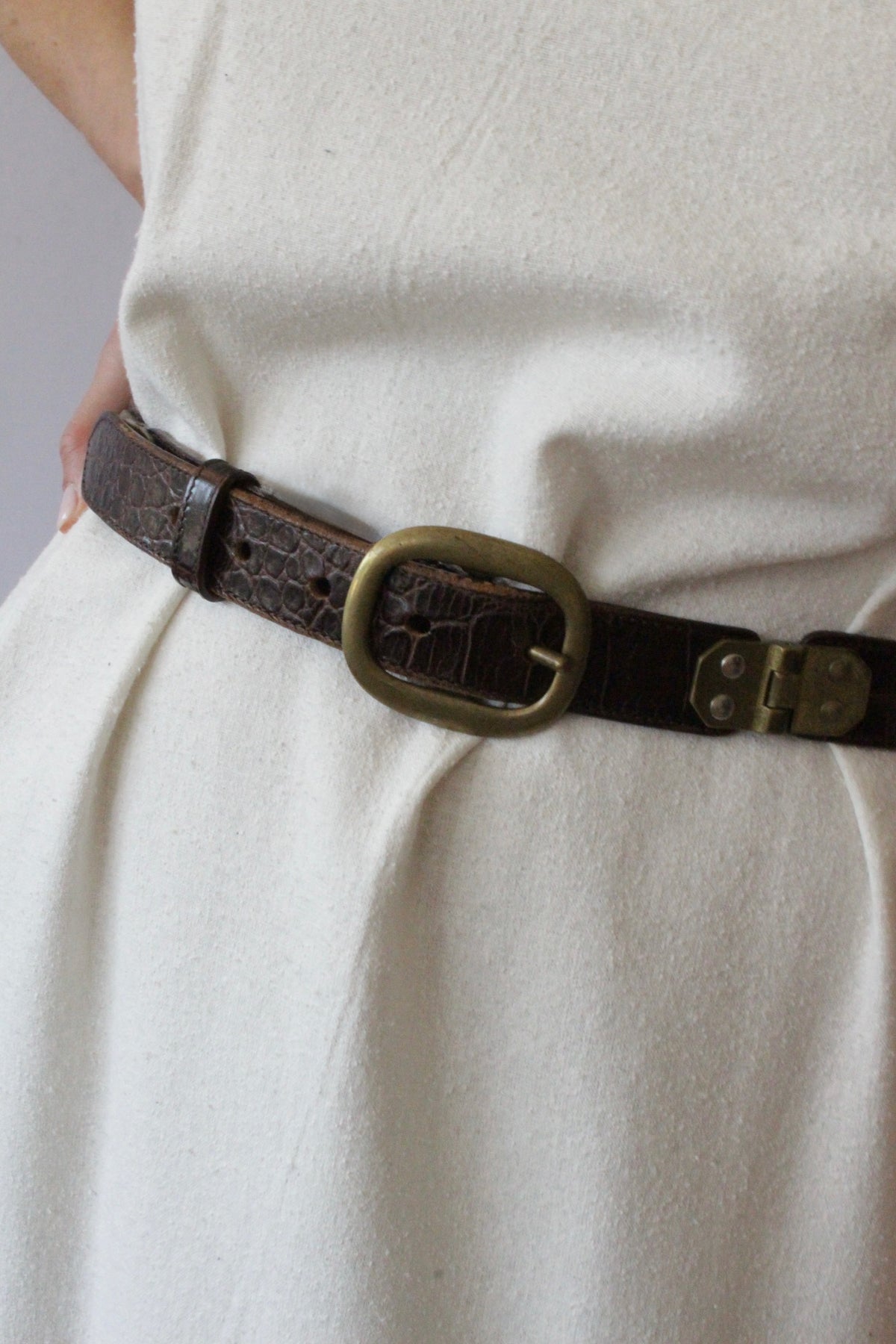 Vintage Segmented Espresso Embossed-Leather Belt