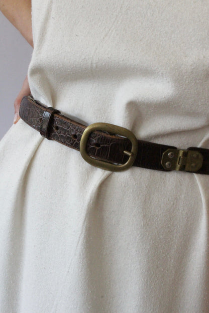 Vintage Segmented Espresso Embossed-Leather Belt