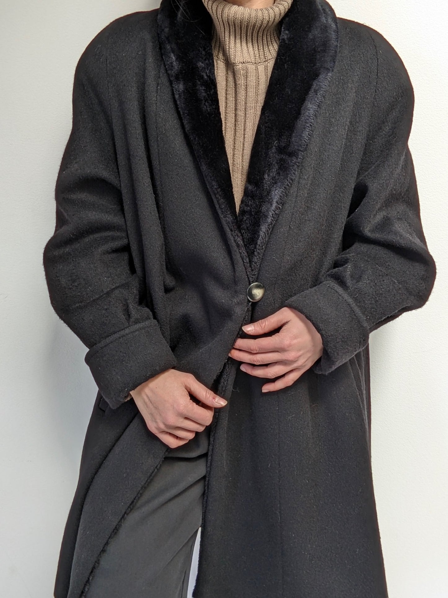 Vintage Onyx Wool & Faux Fur Coat