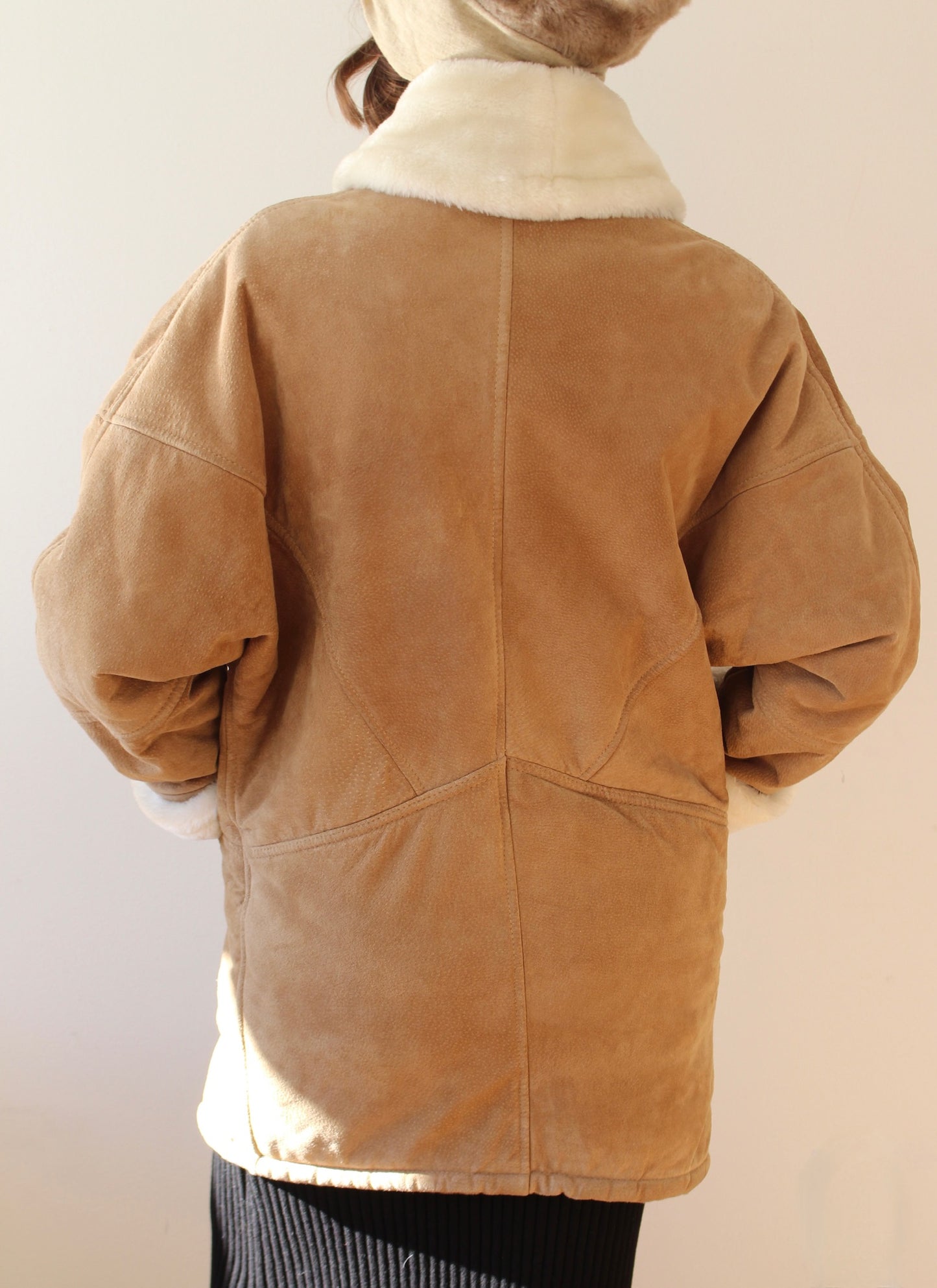 Incredible Vintage Faux Fur-Lined Suede Coat