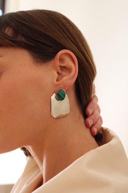 Rare Vintage Sterling Silver & Malachite Drop Earrings