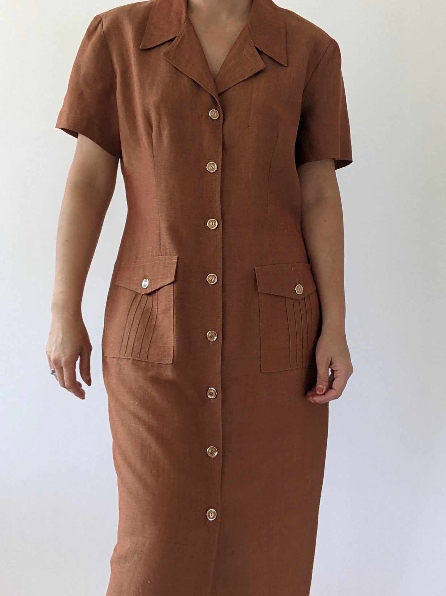 Vintage Rust Woven Linen Dress