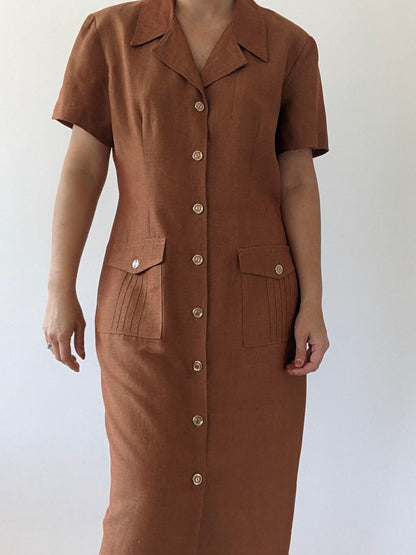 Vintage Rust Woven Linen Dress