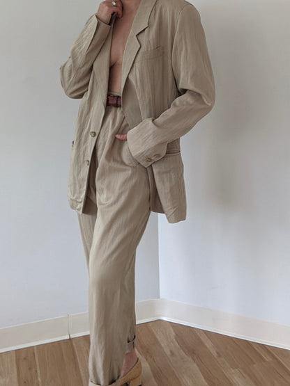 VIntage Khaki Pleated Pantsuit