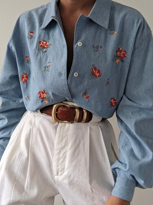 Sweet Vintage Floral Embroidered Blouse