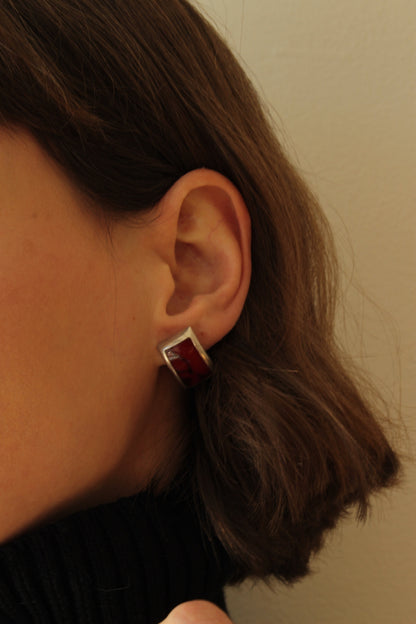 Vintage Modernist Red Jasper & Sterling Silver Bracelet & Earrings Set