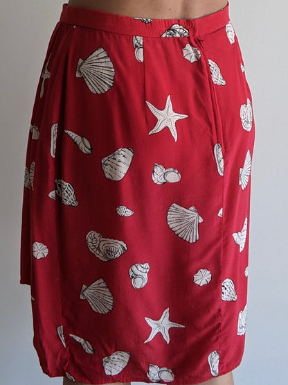 Lovely Vintage Seashell-Print Silk Skirt
