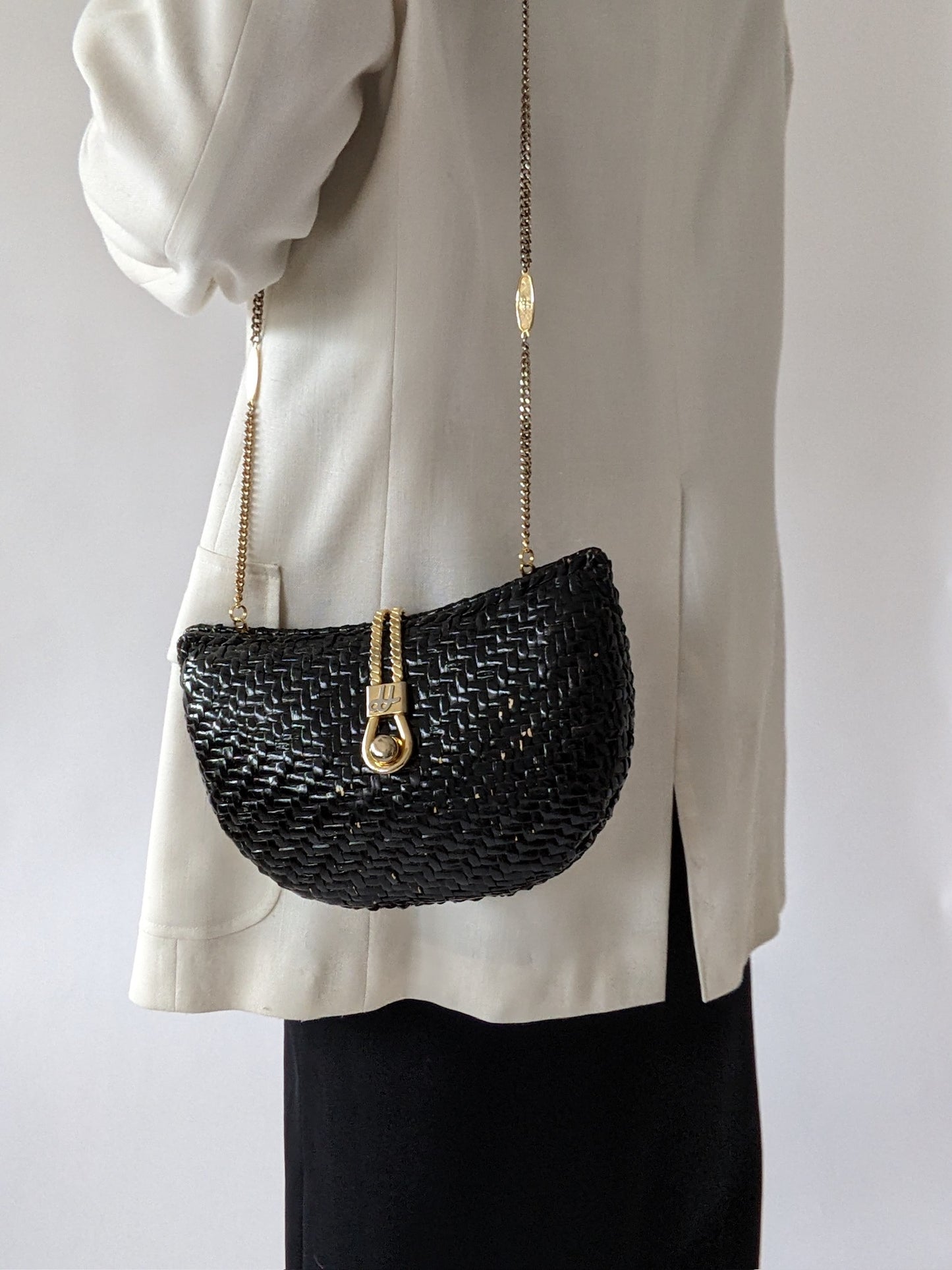 Vintage Woven Chain-Strap Purse